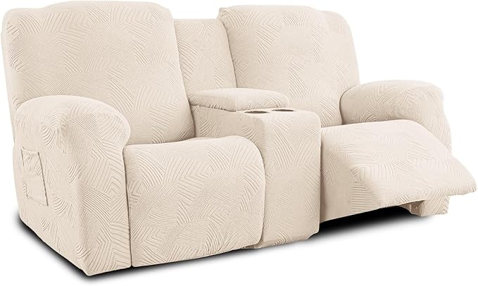 Recliner Loveseat Covers with Console, 6-Piece Stretch Geometric Strokes