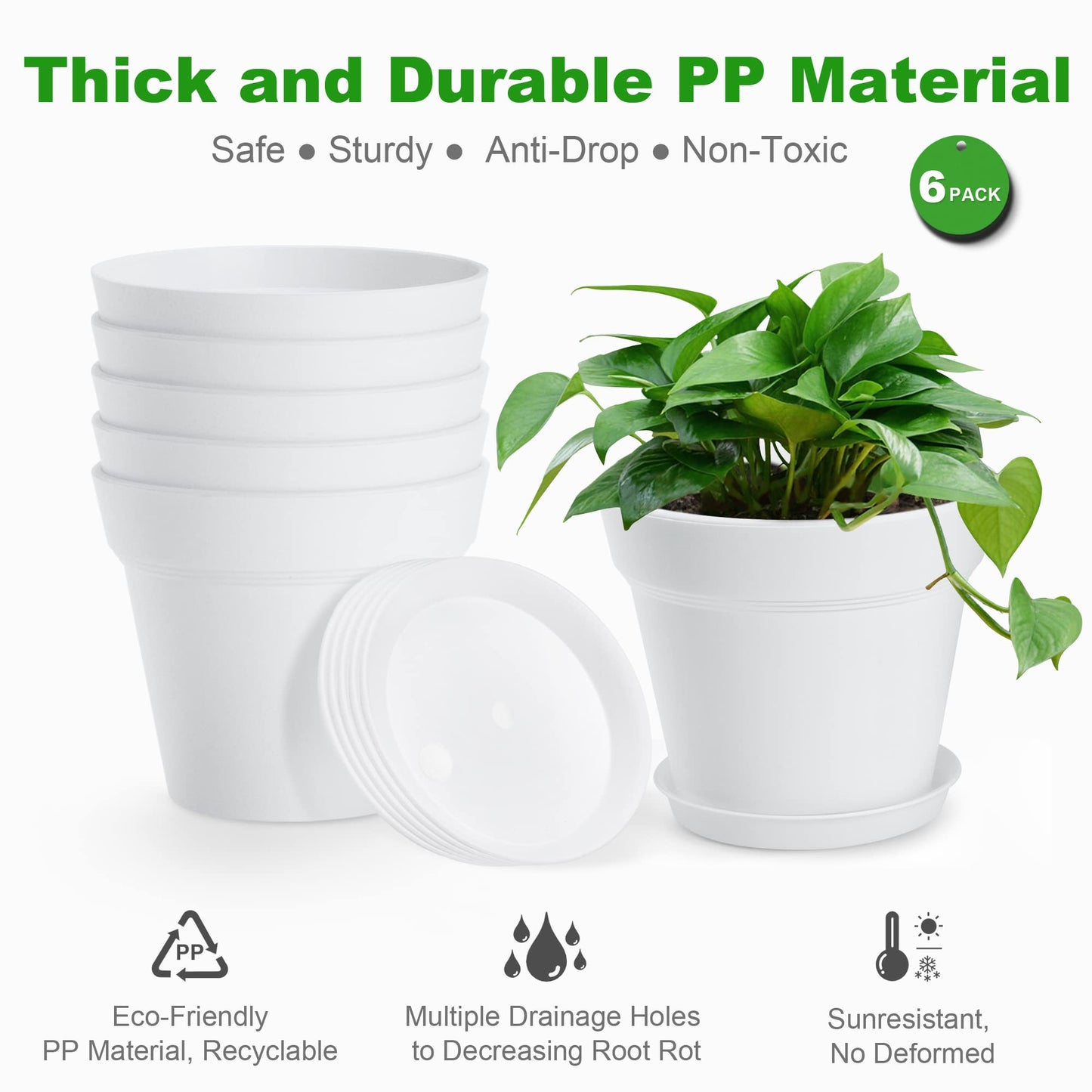 FHWTY 6 Pack 4in Plastic Plant Pots Terracotta & 6 Pack 4in Plastic Plant Pots White