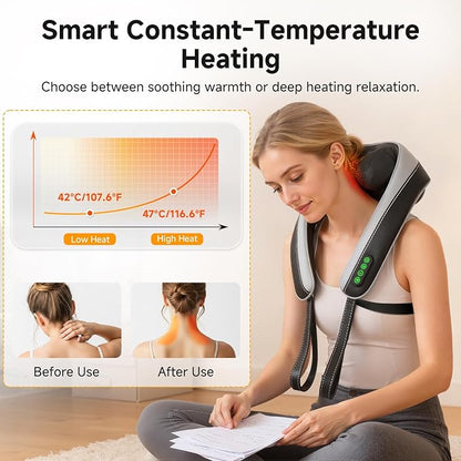 6D Neck Massager for Pain Relief Deep Tissue, Kneading Shiatsu Neck and Shoulder Massager with Heat,Cordless Massager for Back and Shoulder Pain, Gifts for Women Men Home Office Christmas