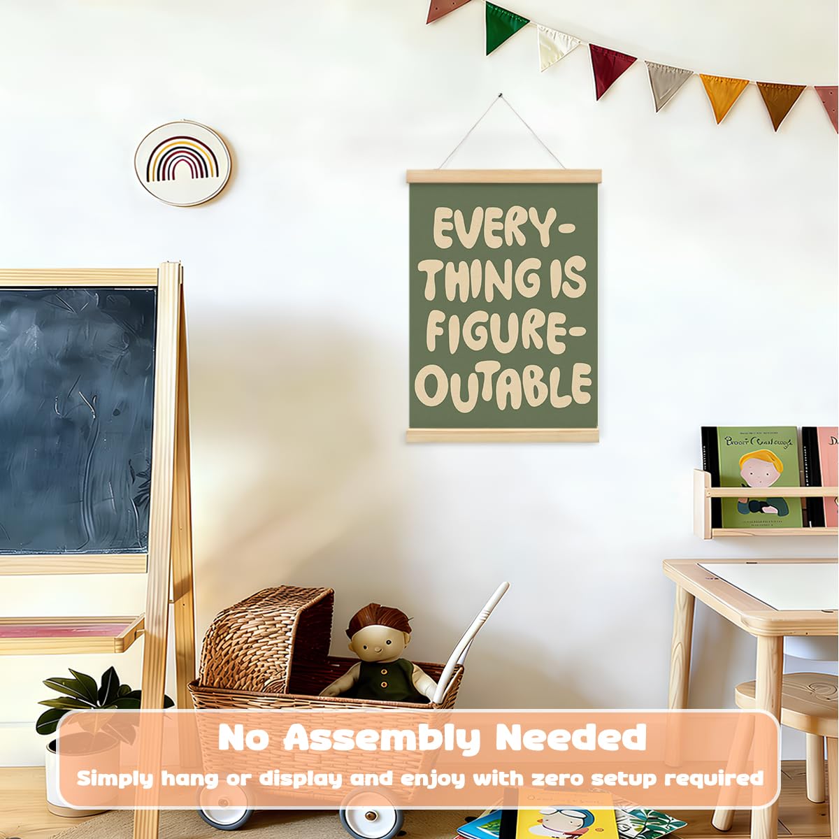 STHTTSW Everything is Figureoutable Inspirational Wall Art Poster Hanger with Wooden Frame，Positive Affirmations Wall Decor, Motivational Wall Art for Home Office Classroom, 12x16 Inch