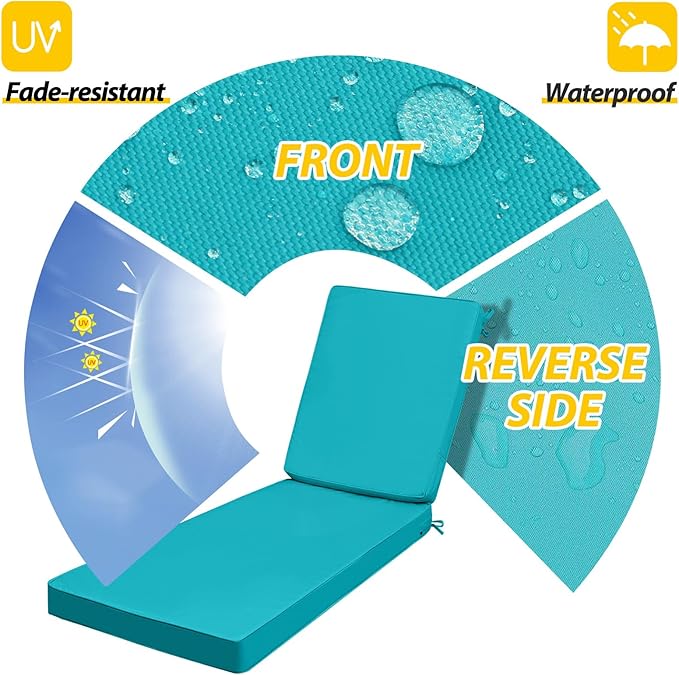 AAAAAcessories Outdoor Chaise Lounge Cushions, Fade-Resistant, Waterproof Patio