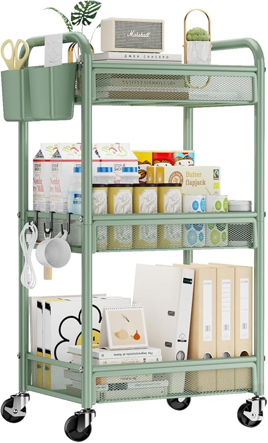 YASONIC 3 Tier Rolling Cart – Metal Utility Storage Carts