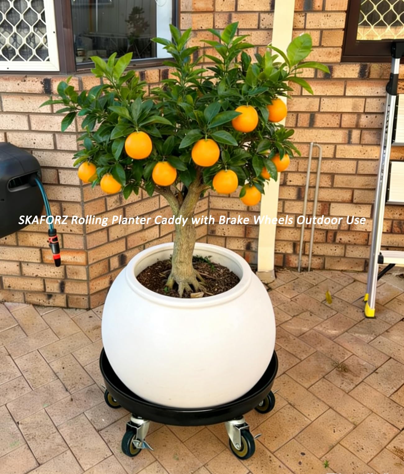 SKAFORZ Rolling Planter Caddy(470lbs Capacity), Heavy Duty Metal Plant Stand with Brake Wheels Plant Dolly Mover Plant Pot Tray Saucer for Indoor Outdoor 18 Inches Black