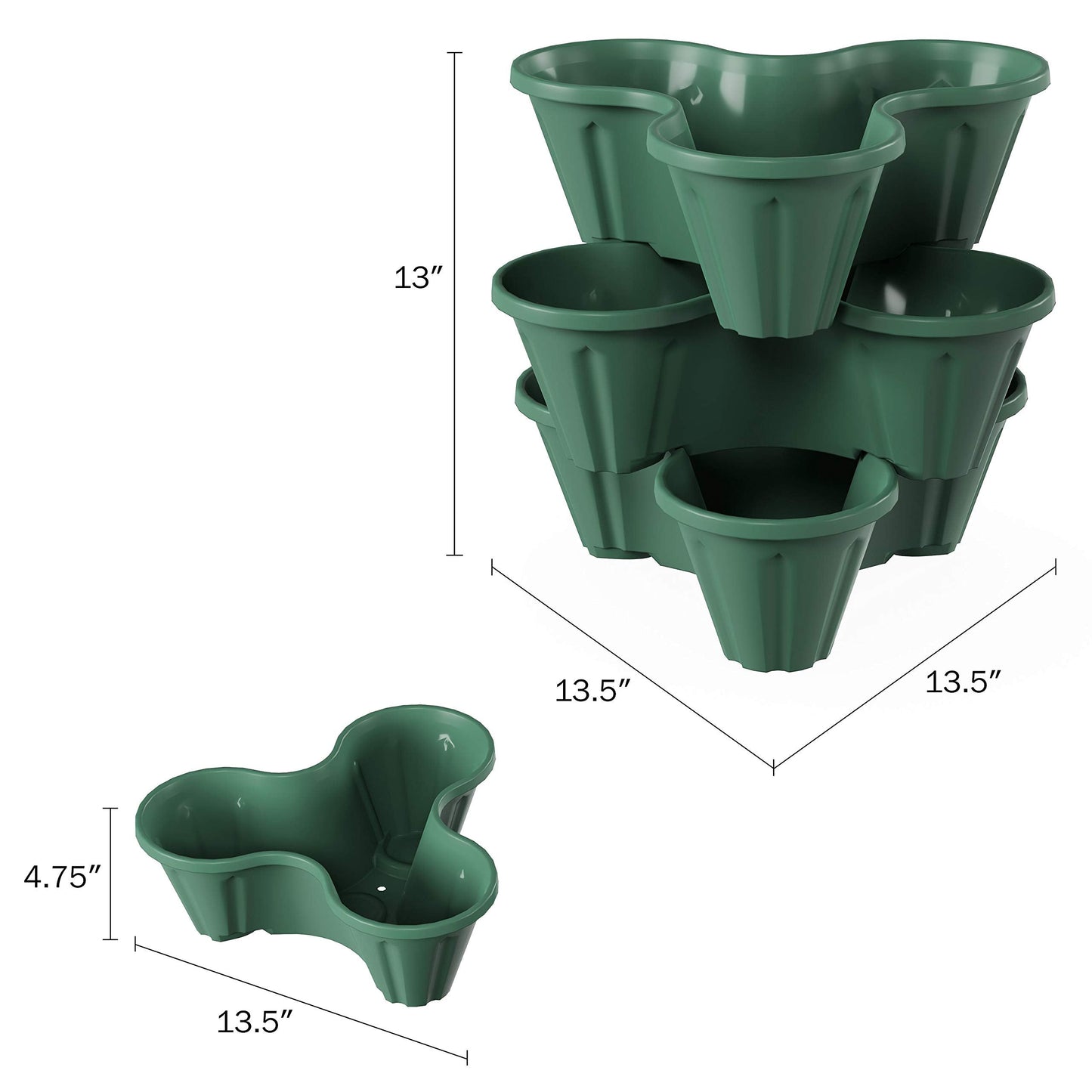 Set of 3 Stacking Planter Tower - 3-Tier Space Saving Flower Pots - Indoor/Outdoor Vertical Herb and Vegetable Planter by Pure Garden (Hunter Green)