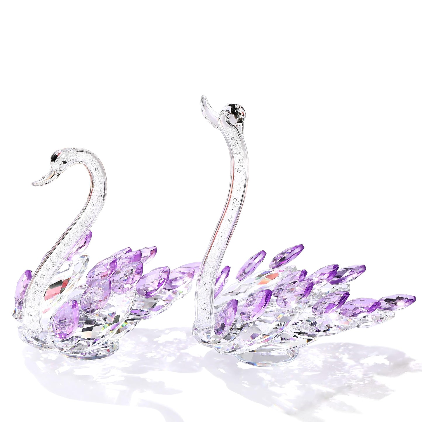 Ornalrist Set of 2 Crystal Purple Swans Figurines, Anniversary Wedding Gifts for Women, Mom, Couple, Glass Swan Collectibles Birthday Presents Keepsake for Parents Home Decor, 6.5in Gift Boxed