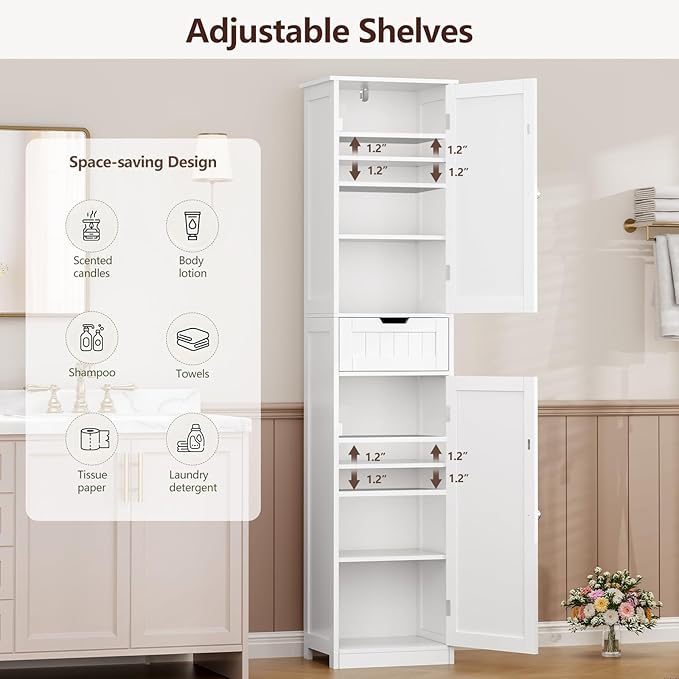 Iwell 67" Tall Bathroom Cabinet, Storage Cabinet