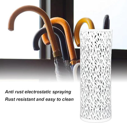 Metal Round Umbrella Stand Rack,Umbrella Holder Organizer Bin Hollowed Freestanding Canes Walking Sticks Holder for Entryway Home Hotel Office Decor (S)
