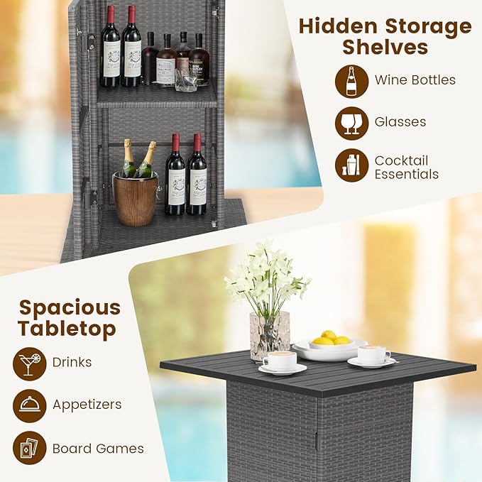 Tangkula 5 Piece Outdoor Rattan Bar Set, Patio Bar Furniture