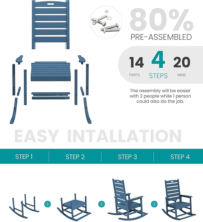 SERWALL Outdoor Rocking Chair Set of 2, Oversized Rocking Chair
