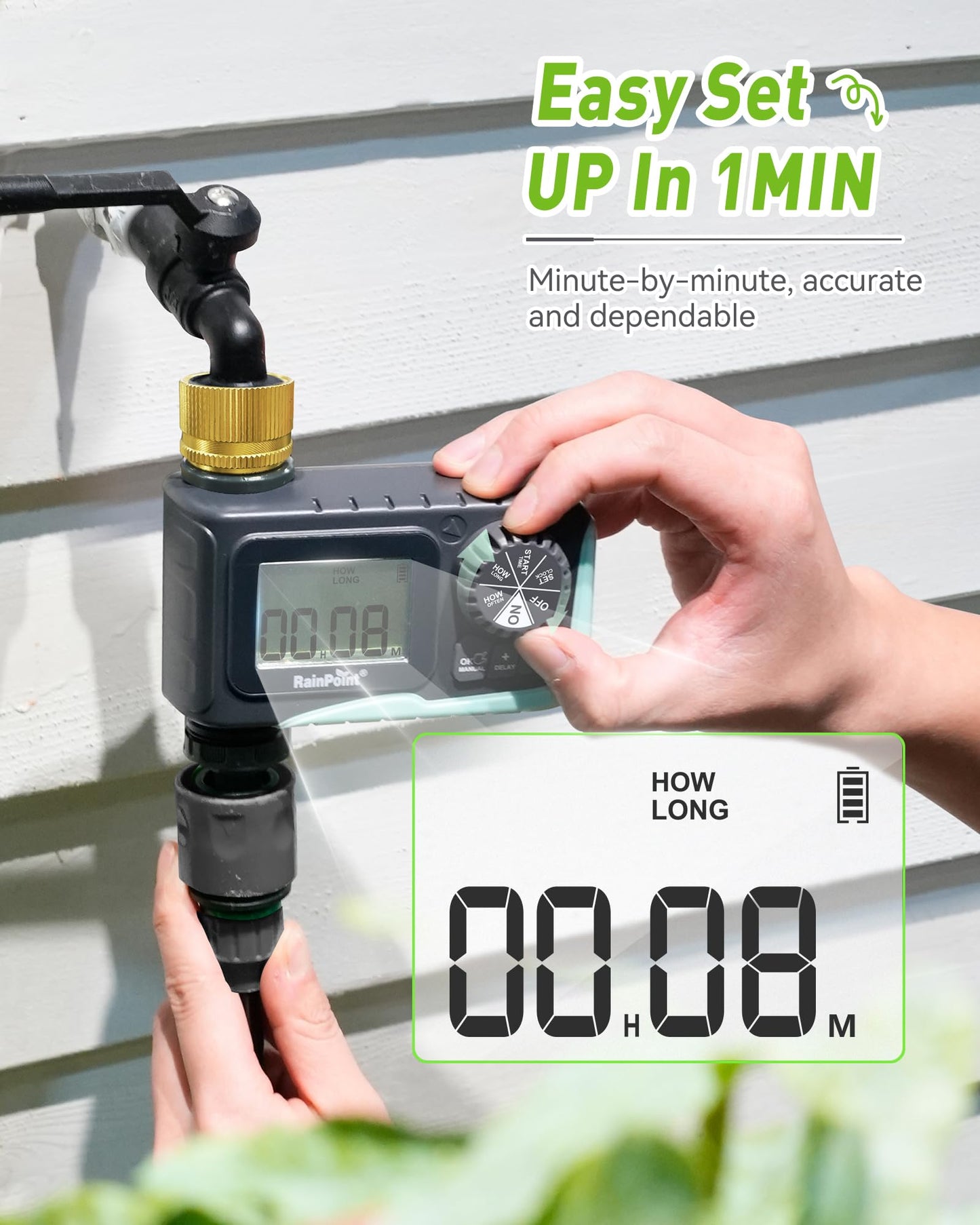 RAINPOINT Sprinkler Timer Outdoor,Programmable Water Timer for Garden Hose Faucet,Irrigation System with Rain Delay/Manual(Metal)
