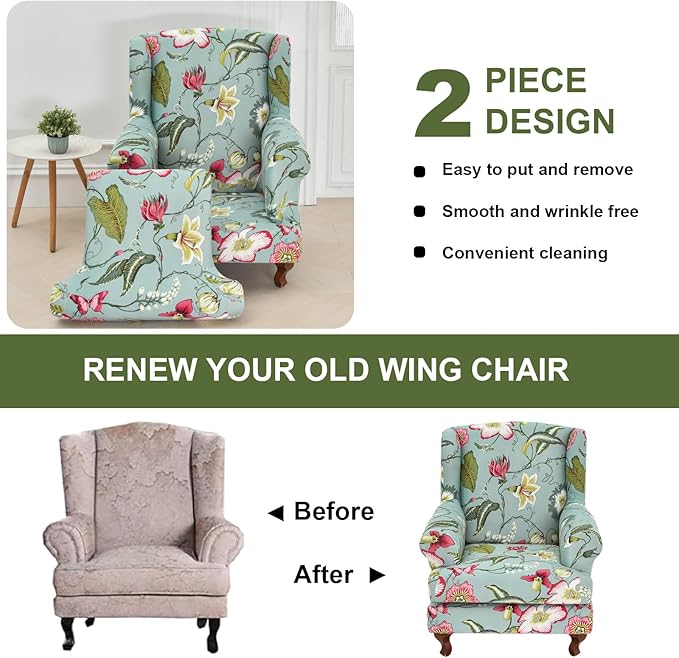 HAOYONG Wing Chair Slipcovers Stretch Wingback Chair Covers Printed 2 Pieces