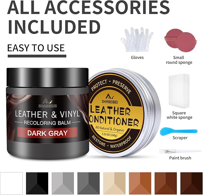 Leather Recoloring Balm with 100ml Mink Oil, Dark Gray Leather Repair Kit and