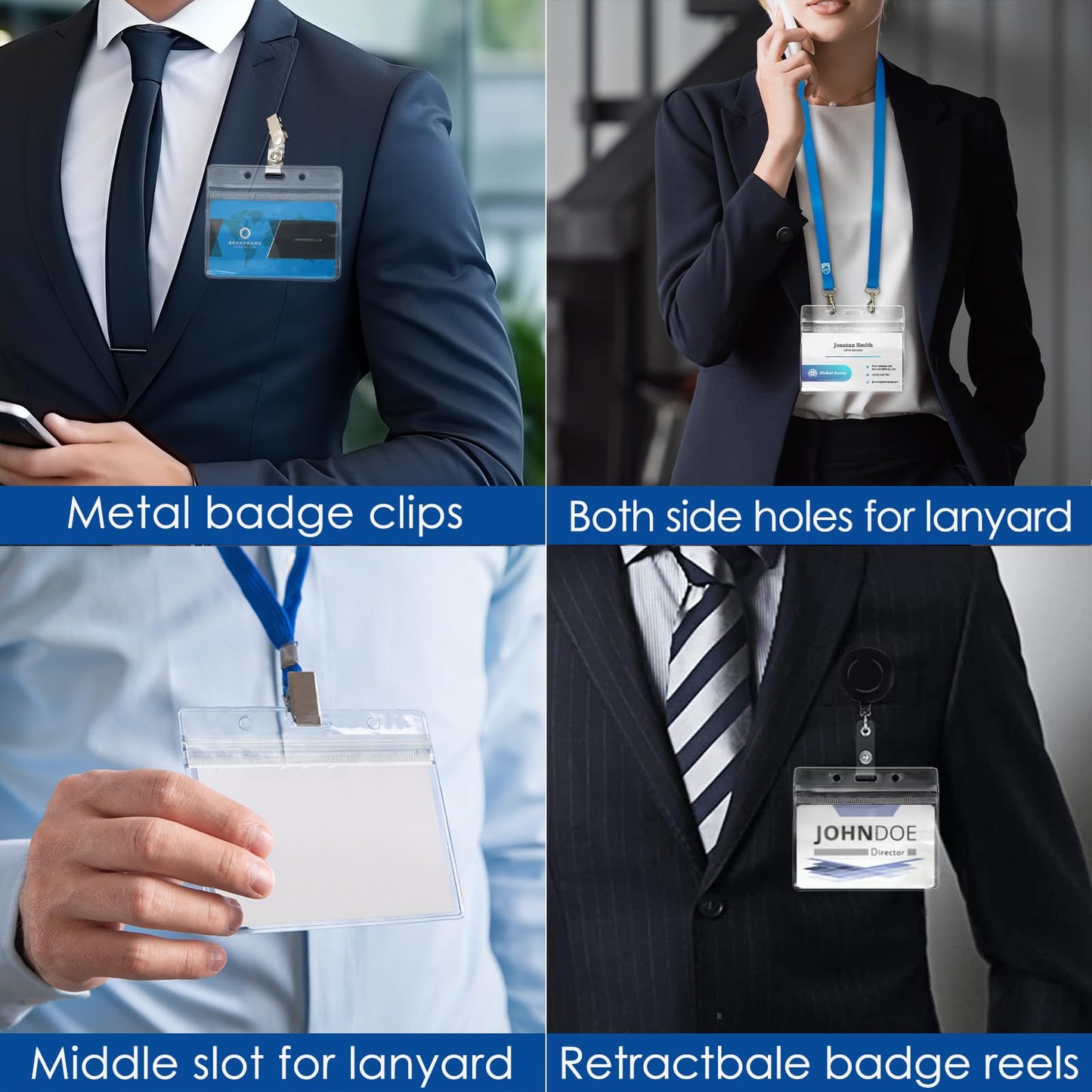 200 Pack ID Badge Holders Horizontal, Waterproof Name Badge Holders with Resealable Zipper, Clear ID Card Holder for Lanyard Badges, and Credit Cards