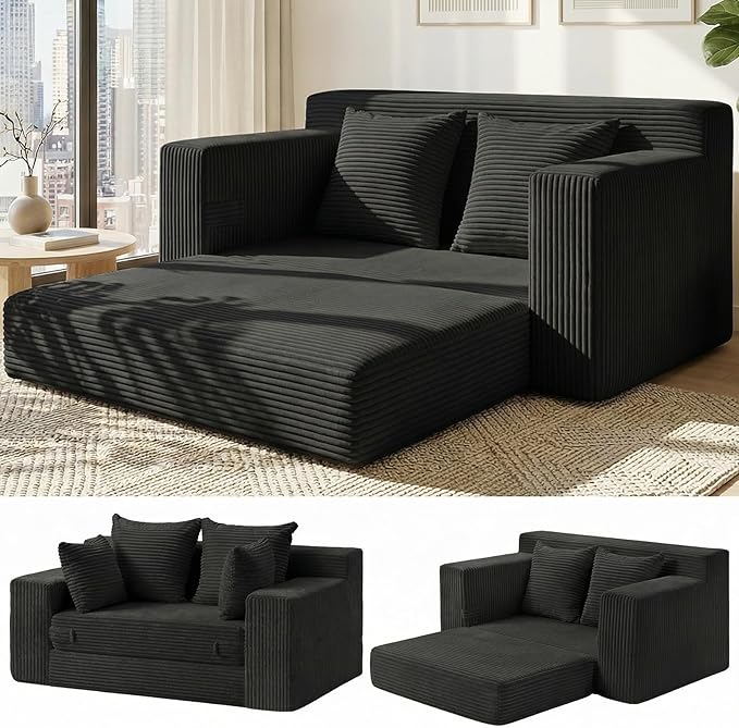 Convertible 5 in 1 Futon Sofa Bed Full Size, Corduroy Boneless Couch Sleeper