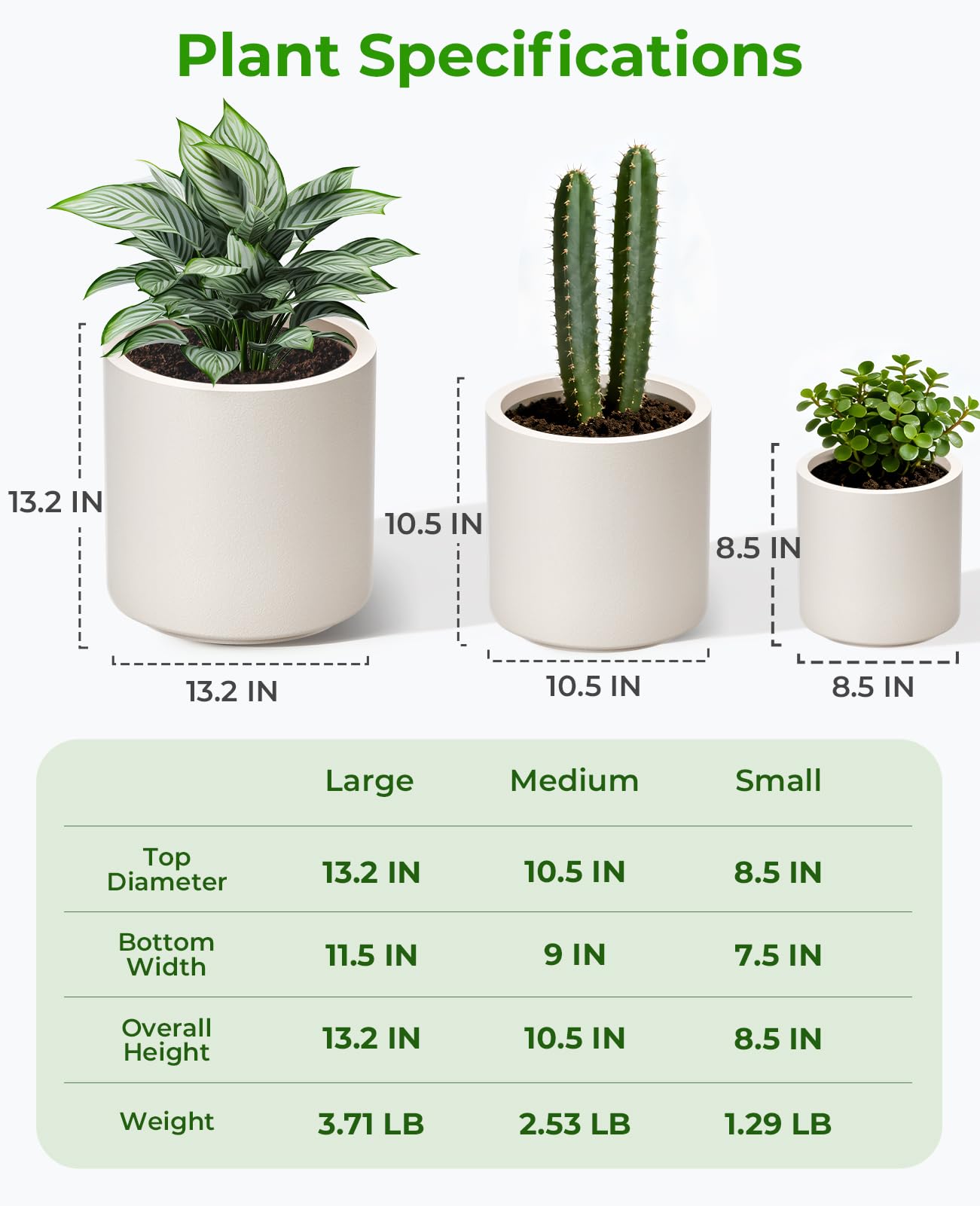 homenote Flower Pots 13.2/10.5/8.5 Inch,Large Plant Pots Indoor with Drainage,Plastic Pots for Plants,Garden Pots for Outdoor,Large Planters for Indoor Plants,Big Plastic Planter,White(3 Pcs)