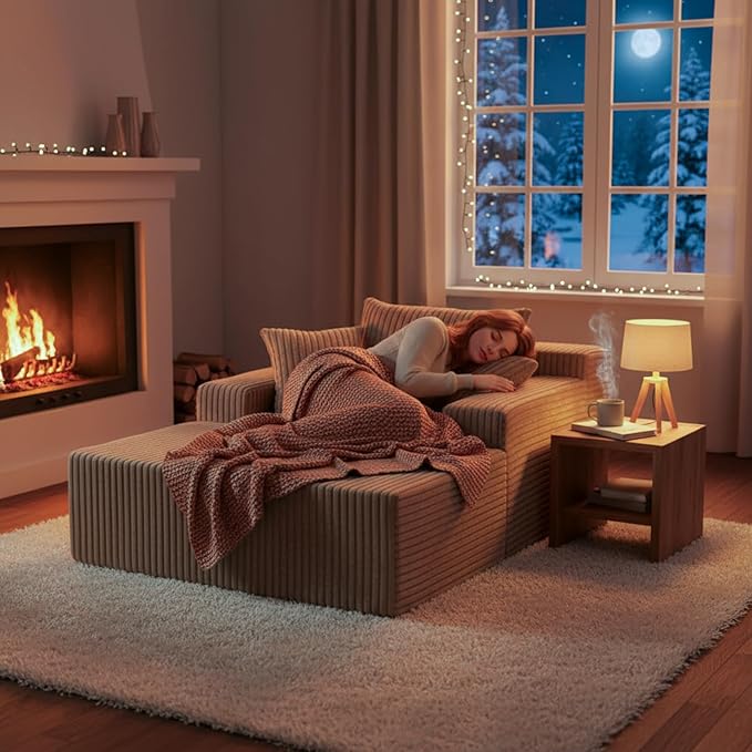 Sytopia Chaise Lounge with Armrests, Oversized Sofa Bed with 3 Pillows