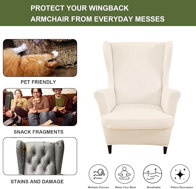 HAOYONG Jacquard Wingback Chair Cover Thickening Armchair Covers 2 Pieces