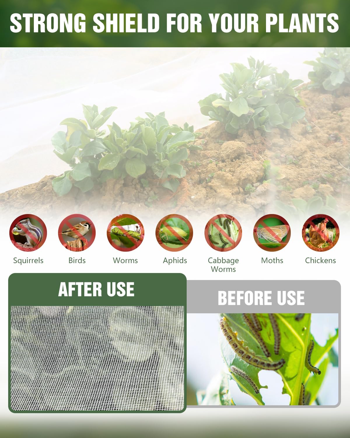 joyhalo Garden Netting for Raised Beds, 6 Sets Garden Hoops with for Raised Beds 10x30 Ft Garden Net, Bird & Cicada Net for Trees, Garden Mesh Netting for Greenhouse, Vegetable, 18 Clips Included