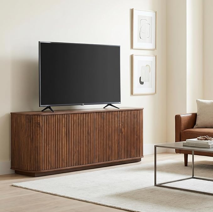 Fluted TV Stand for TVs Up to 75 Inch, Walnut Mid Century Modern TV Console for