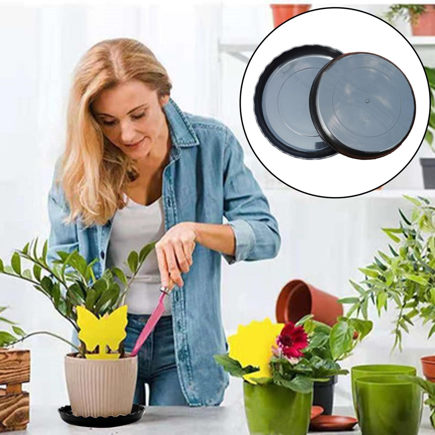 OFiSEXPT Plastic Plant Saucer Trays, 13 Pcs Plant Trays, 6/8/10 Inch Round, Gray, for Indoor/Outdoor Plants