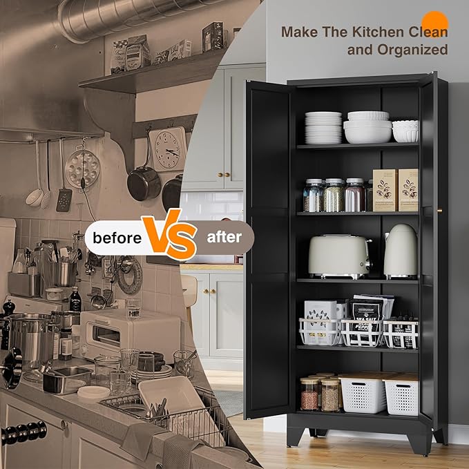 Yizosh Metal Pantry Cabinet, Cupboard