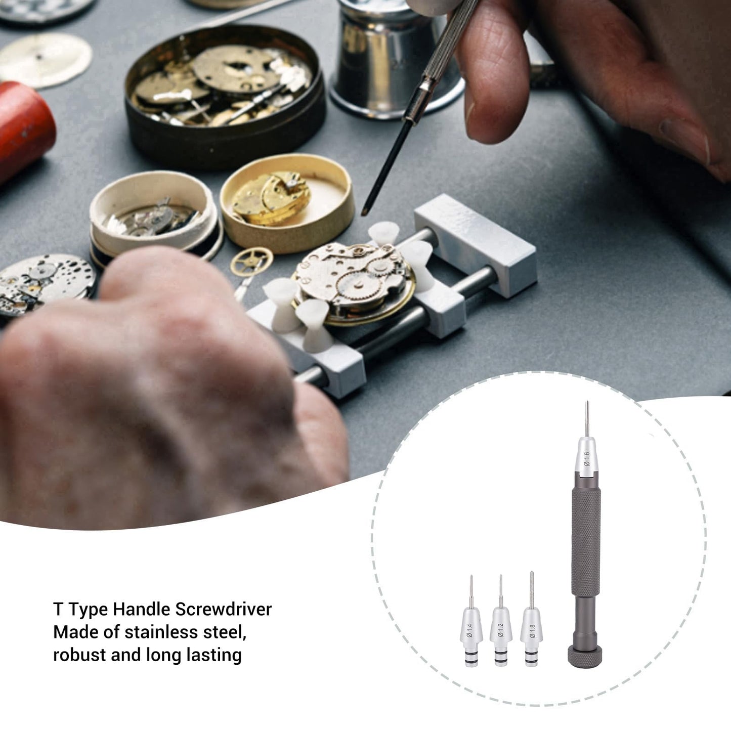 Leftwei Watch Screwdriver Set T Handle Stainless Steel Professional Jewelers Screwdriver Set Non Slip with 1.2 1.4 .8mm Bits for Watchmaker Precision Repair Tool Kit