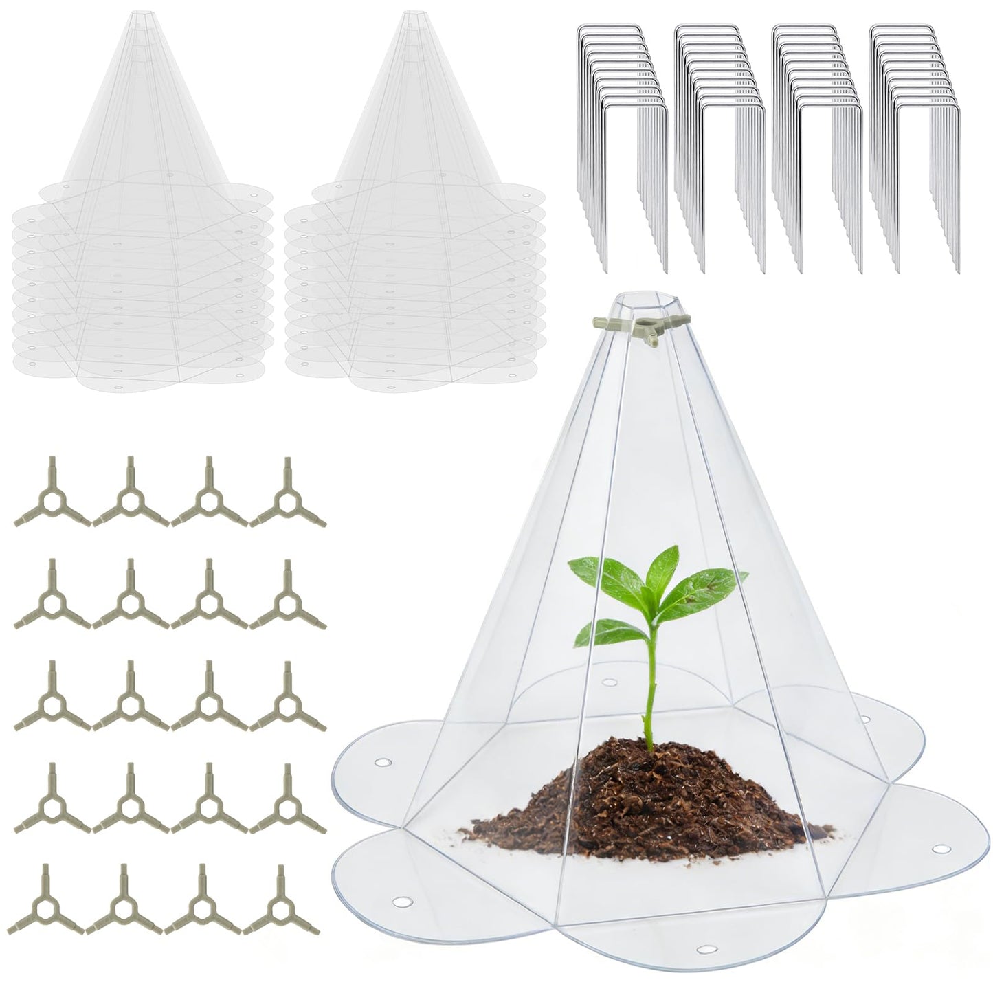 Yhtpouqe 20 Pack Garden Cloches for Plants, Larger Plant Covers Freeze Protection with 40 Ground Securing Pegs, Plant Protectors from Animals for Vegetable, Flower Seedlings, 10.51" H X 10.48" D