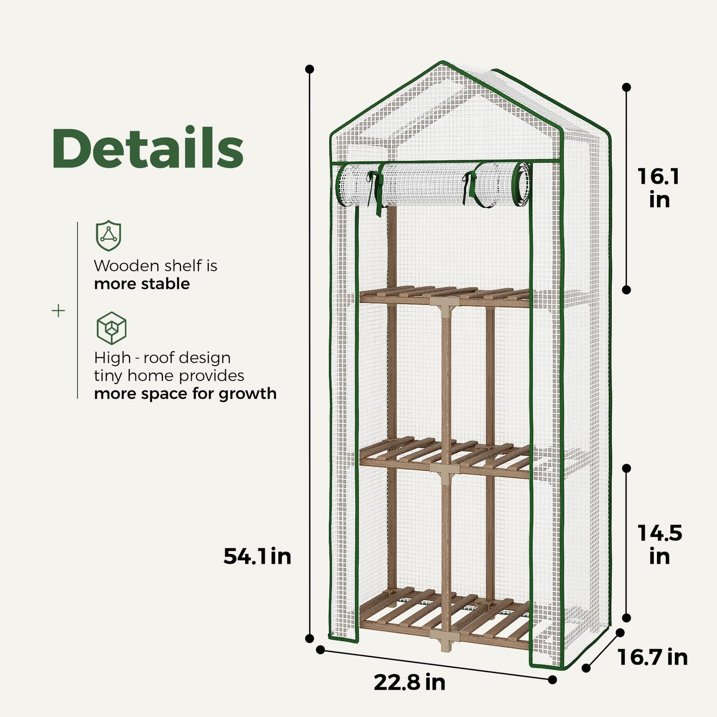 Bamworld 23 x 17 x 54-Inch Mini Greenhouses for Outdoors Portable Green House with PE Cover Sturdy Eucalyptus Wood Frame Small Greenhouse for Winter Plant Frost Protection Plant Garden Hot House