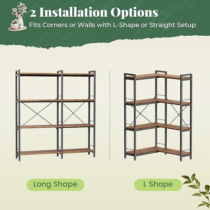 Huuger 4 Tier Bookshelf, L Shaped Corner Bookshelf