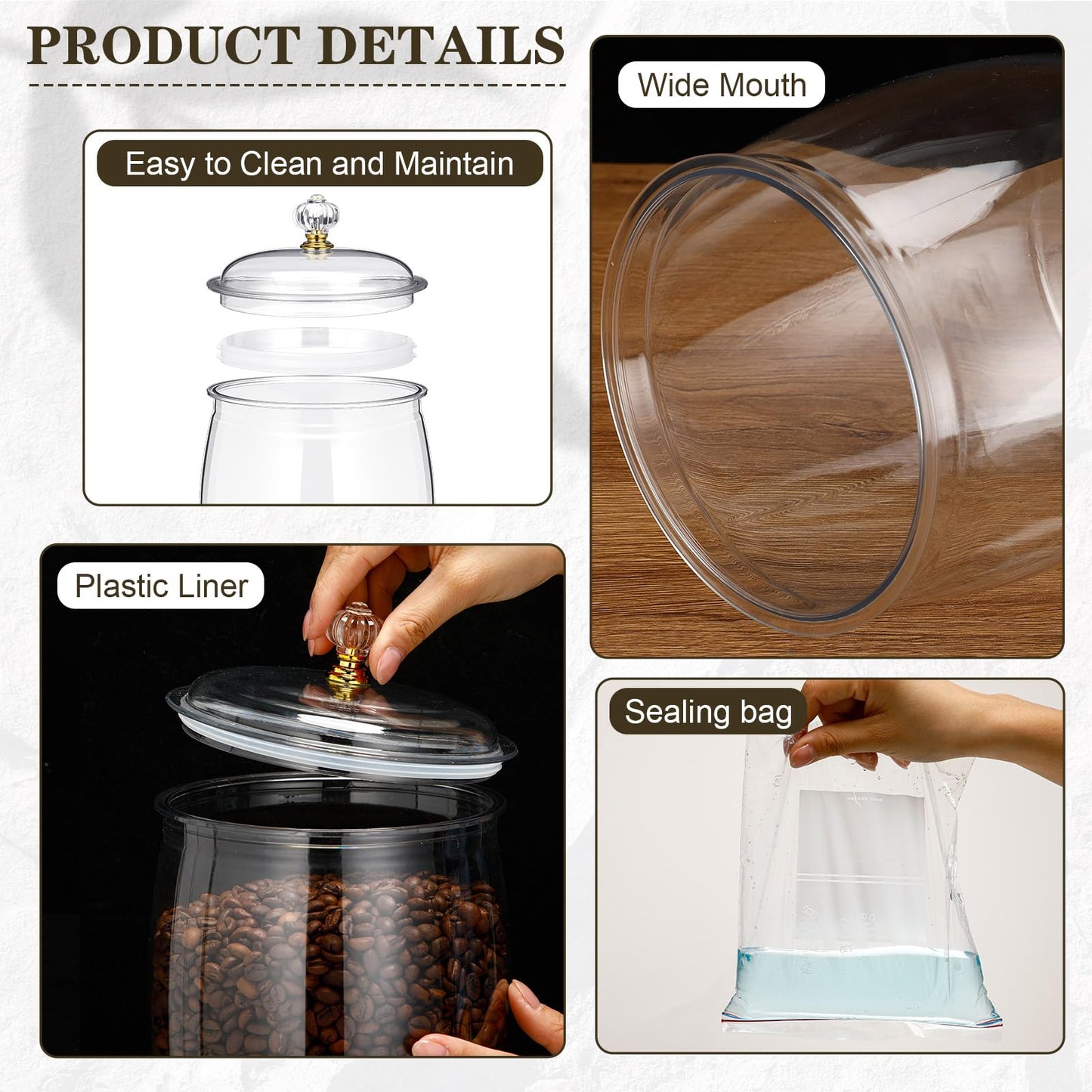 Nuogo 1 Gallon Large Candy & Cookie Jar with Lid and 15 Pcs Food Storage Bags 128 oz Plastic Apothecary Jars Large Food Storage Container Unbreakable Kitchen Jar for Cookie Candy Snack Dried Foods