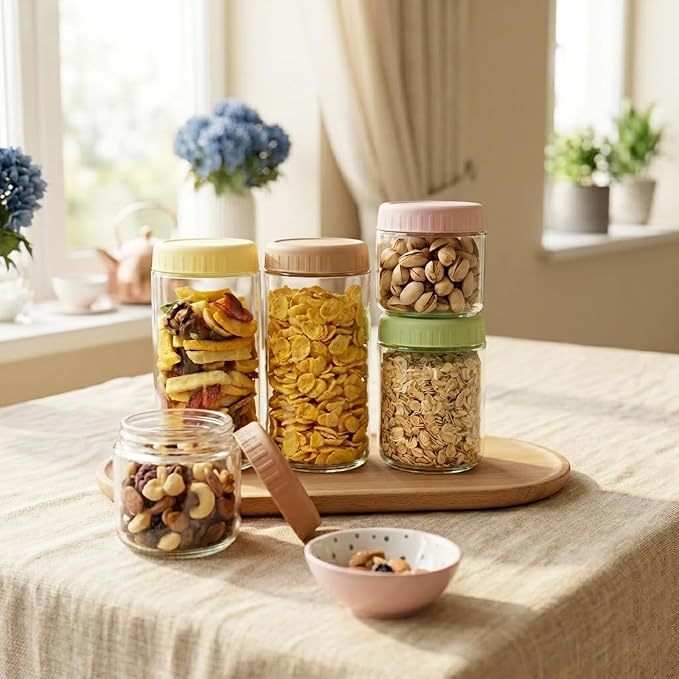 SHOWIN Overnight Oats Containers with Lids, 24oz Glass Jars with Lids 2 pcs, Light Blue, Wide Mouth Mason jars for Salad, Yogurt, Snacks, Meal Prep