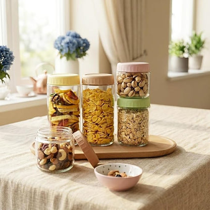 SHOWIN Overnight Oats Containers with Lids, 24oz Glass Jars with Lids 2 pcs, Taffy, Wide Mouth Mason jars for Salad, Yogurt, Snacks, Meal Prep