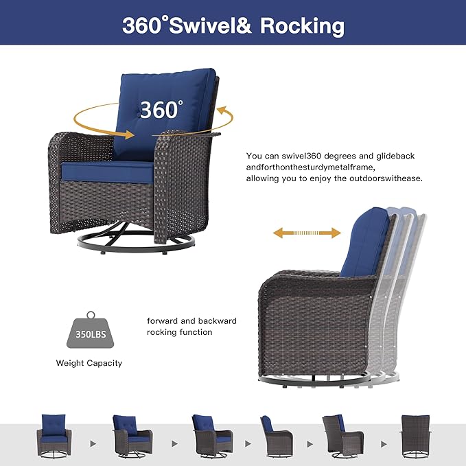 ALAULM 5-Piece Outdoor Swivel Rocking Chair Set