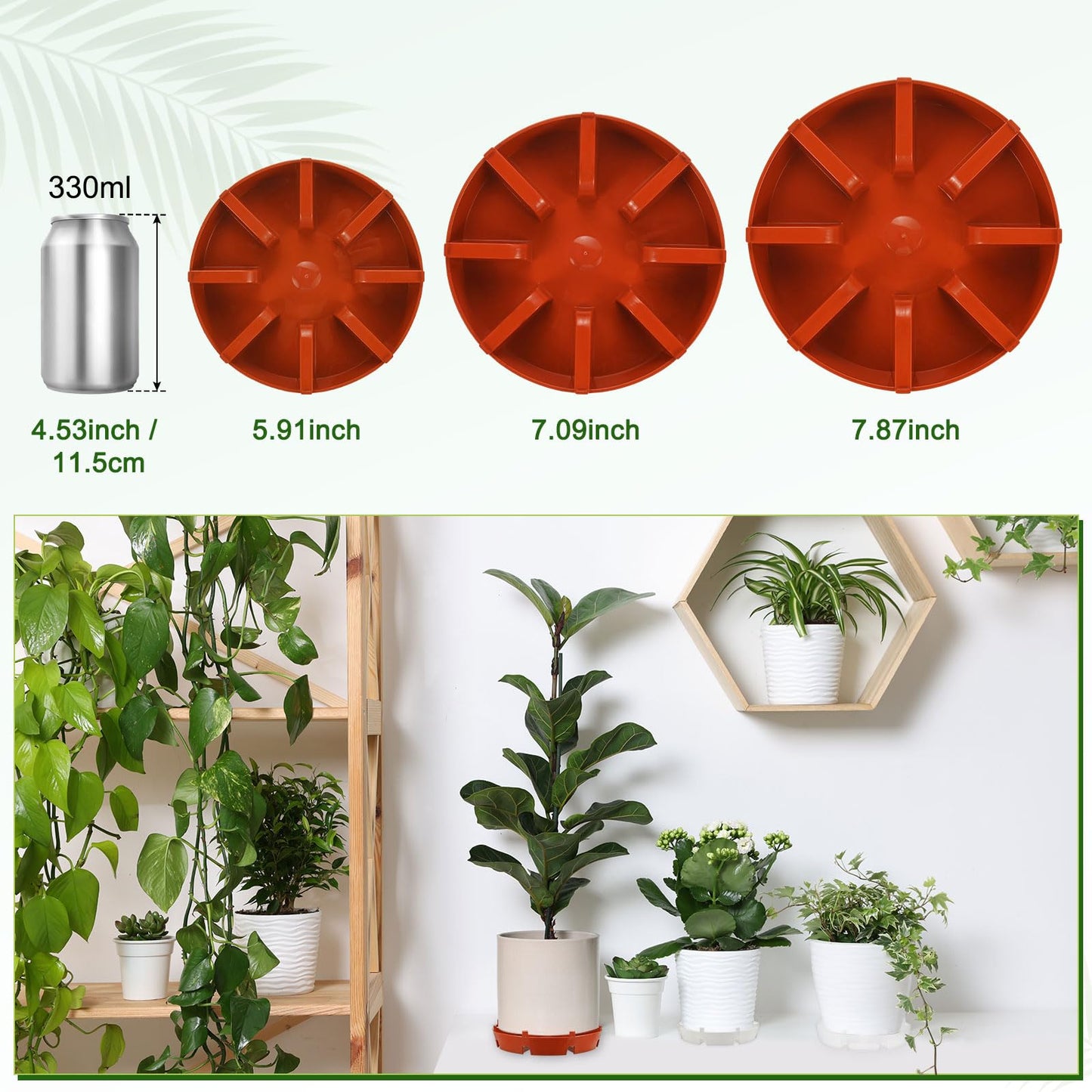 M METERXITY 2-Pack Plant Saucer, 7.56 Inch/19.2 cm Plastic Plant Trays Thicker for Pots/Indoor/Outdoor/Water Drainage and Protection, Flowerpot Drip Tray [Red]