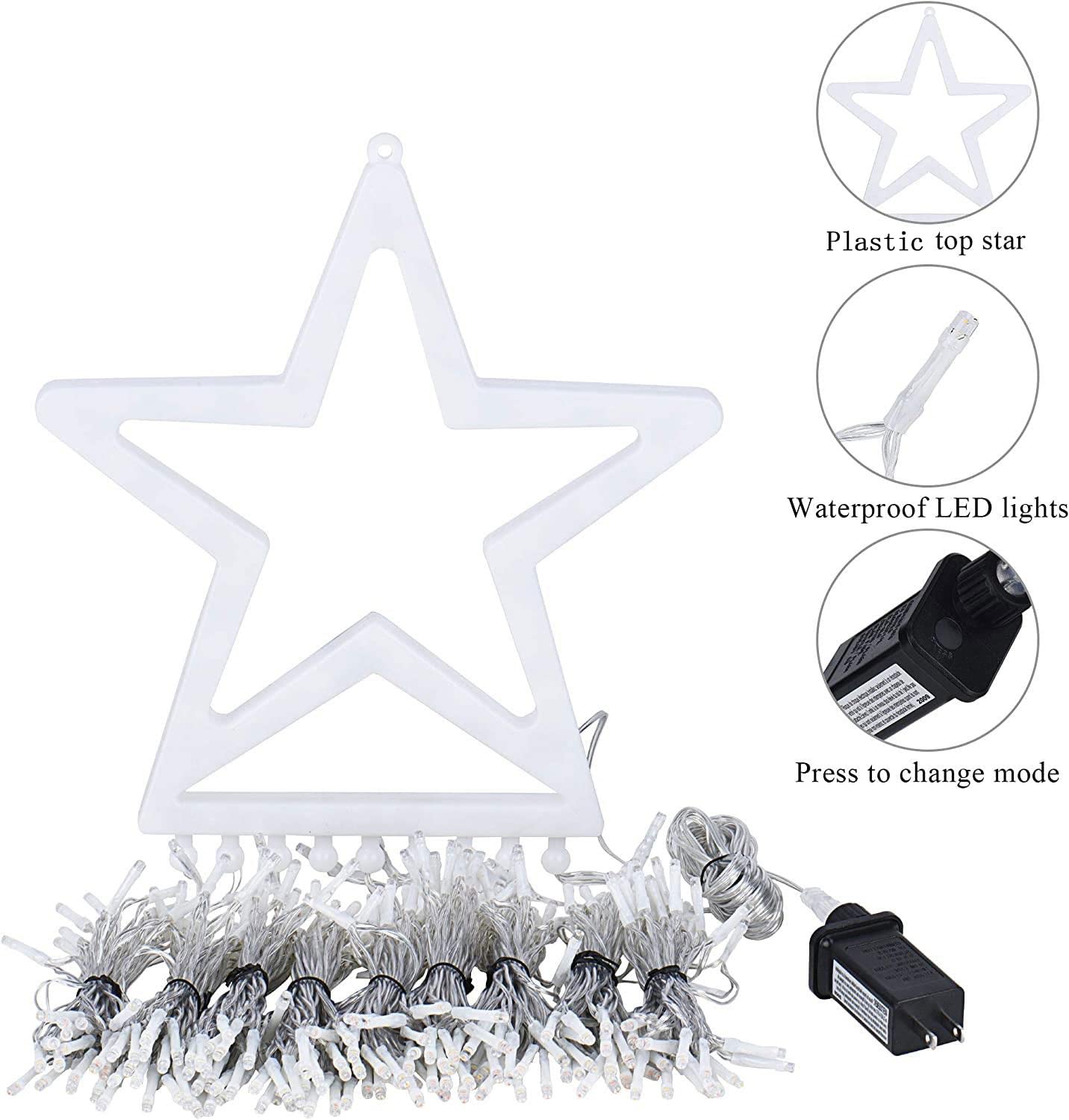 Outdoor Christmas Star String Lights, 320 LED 11.5 ft Waterfall Tree Lights with 8 Lighting Modes for Indoor/Outdoor Yard, Home, Festival, Party, Xmas, New Year Decor
