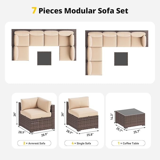 Aoxun Patio Furniture Set with Umbrella, 8 Piece Outdoor Sectional Sofas
