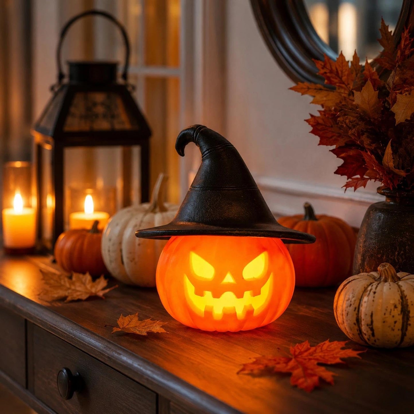 LOGOFUN Light Up Halloween Pumpkin Figurine Small LED Pumpkin Light Battery Operated for Trick or Treat Table Window Display Decoration 7.9X7.9X7.9cm/3.11X3.11X3.11in