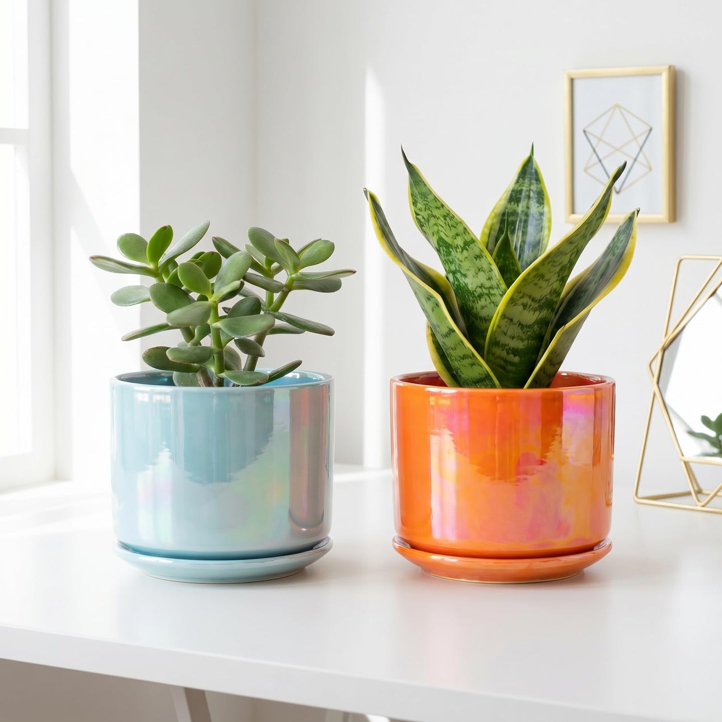 EFISPSS Ceramic Plant Pots,4+5+6 Inch Ceramic Indoor Pots for Plants with Drainage Hole,for Succulent Cactus,Pothos,Snake Plant Gift for Plant Lovers Set of 3 - Orange Pearl Glaze Plant Pots
