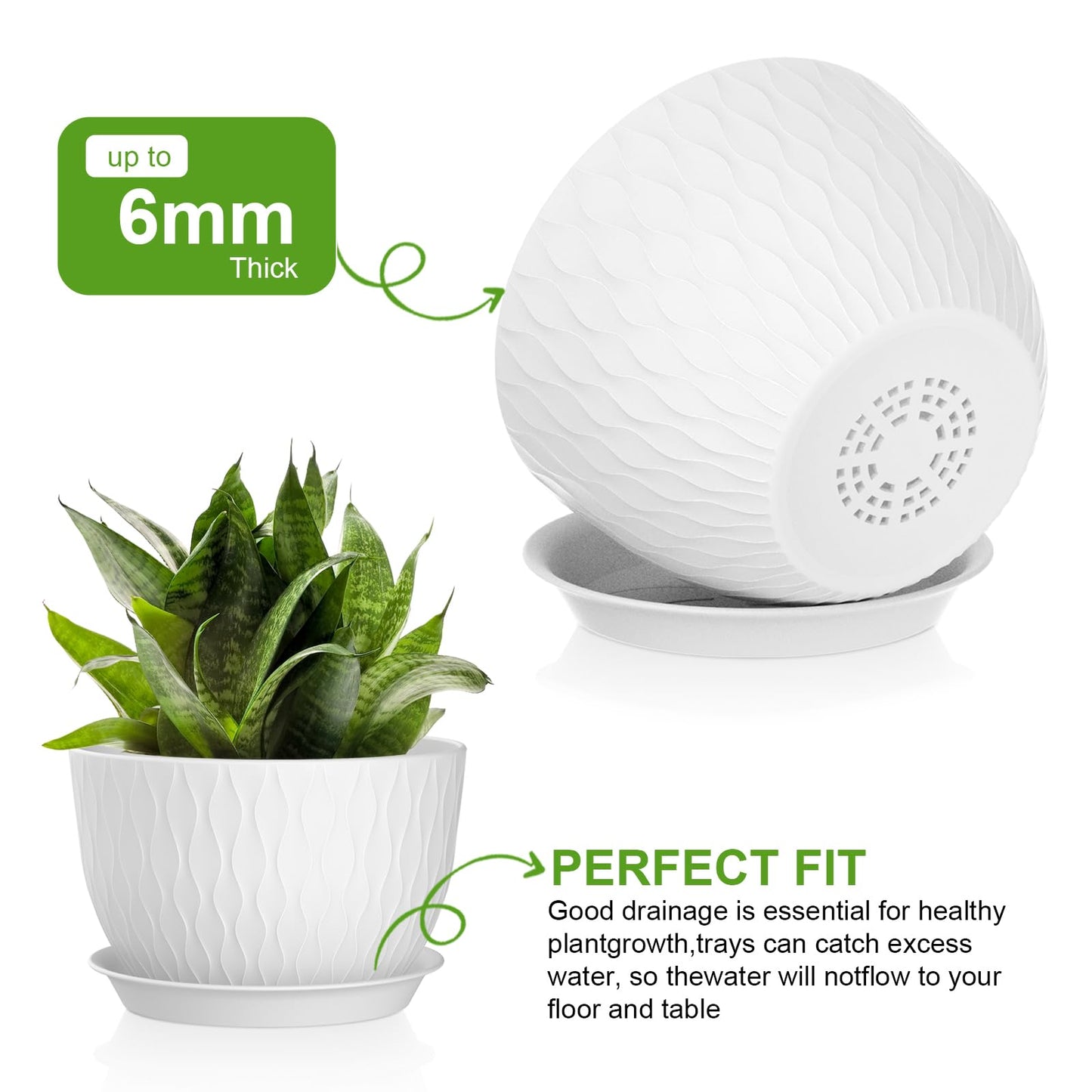 QRRICA Plant Pots 12/10/9 Inch Pots, Set of 3 Plastic Planters with Drainage Holes and Saucers,Plastic Flower Pots,Nursery Planting Pot for Indoor Out Door Plants（White）