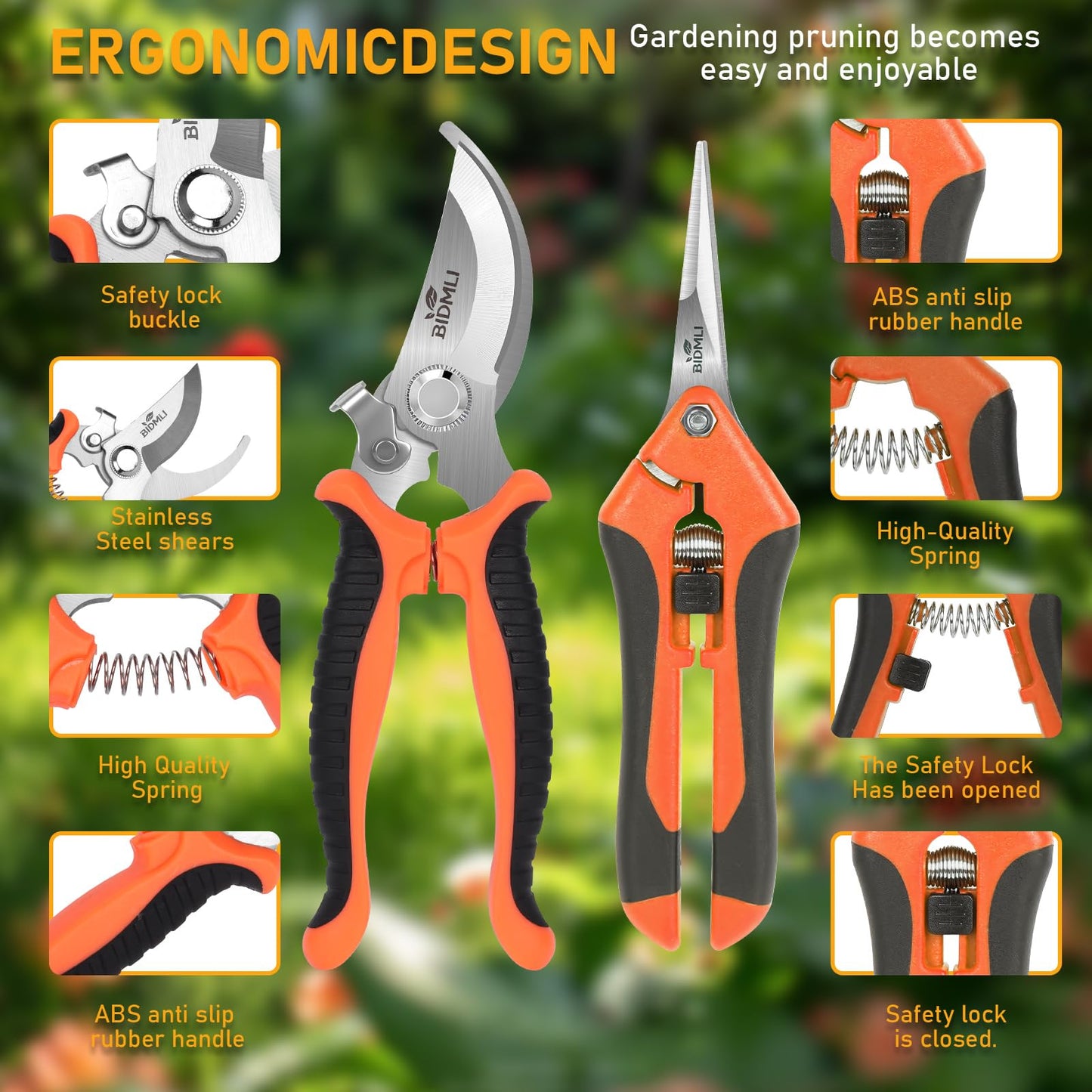 4-Pack Multifunctional Garden Scissors Set-BIDMLI Stainless Steel Pruning &Floral Shears with One-Piece Handle Blades for Tree Pruning, Flower Trimming, and Fruit Picking Tasks at Home&Garden Tool.