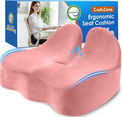 Seat Cushion, Memory Foam Office Chair Seat Cushion for Office Chairs/Car/Long Trip/Desk Chair/Gaming, Large Size for Sciatica & Hip & Tailbone Pain Relief, Sciatica Support (Pink)