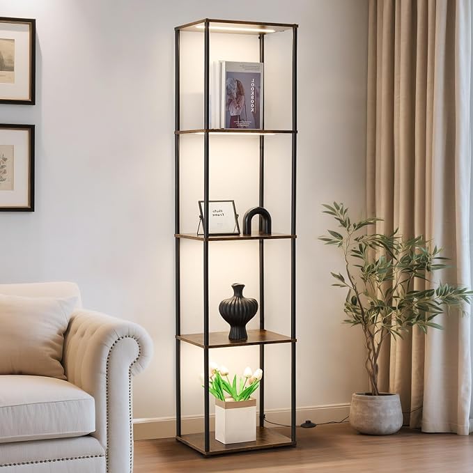 Tall Display Shelf with Lights, Dimmable LED Display Cases