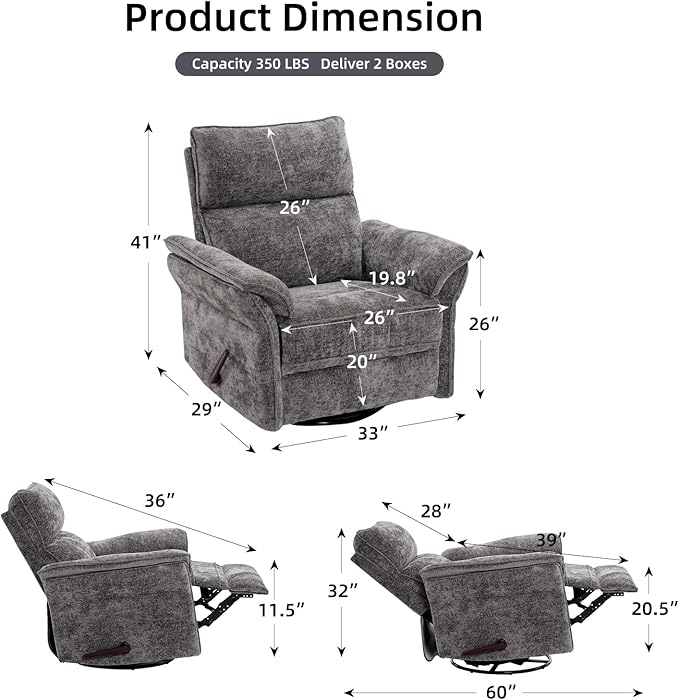 Oversized Glider Rocker Recliner, Chenille Rocking Nursery Chair