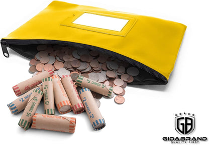 Money Bank Deposit Bag with Zipper | 11x6 inch | Yellow | Durable Leatherette Money Cash Coin Check Wallet Pouch for Men & Women with Framed ID Window and Blank Card | by GIDABRAND (3)