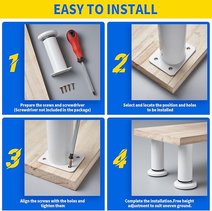 4PCS Adjustable Furniture Couch Cabinet Legs 4.72-7.48 Inch, Heavy Duty