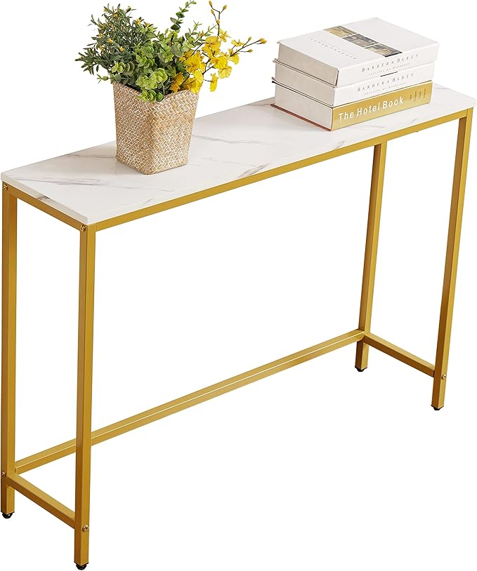 loglus Small Console Table for Entryway, Faux Marble MDF Sofa Table