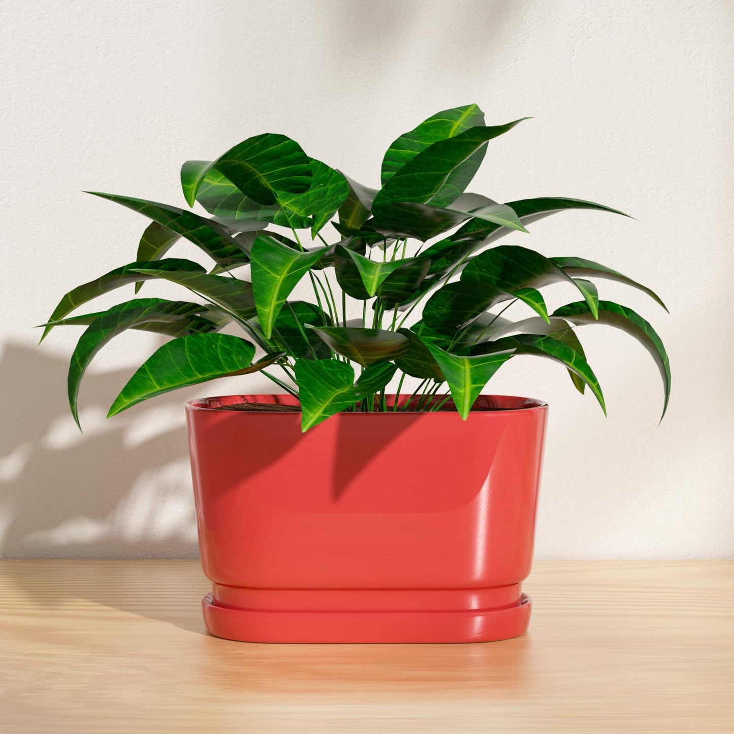 XiHuaer 8.9x4.5x5.3 Inch Ceramic Planter with Drainage Hole and Saucer, Indoor Outdoor Plant Pot for Plants, Red