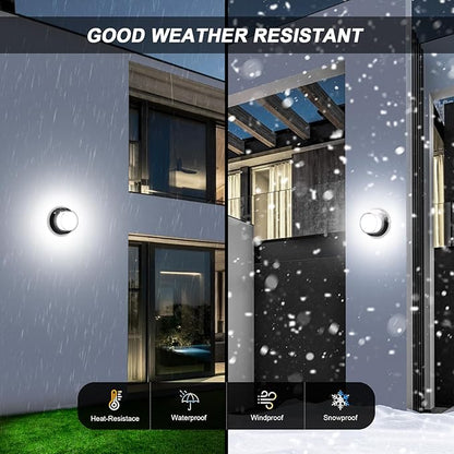 Outdoor LED Flood Lights, Waterproof Modern Exterior Wall Light, 12W Anti Rust Outside Porch Lighting with 6000K Daylight Small Circle Wall Mount Fixtures for House Backdoor Yard Entryway