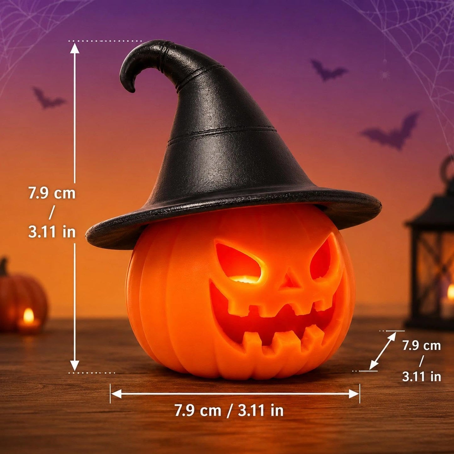 LOGOFUN Light Up Halloween Pumpkin Figurine Small LED Pumpkin Light Battery Operated for Trick or Treat Table Window Display Decoration 7.9X7.9X7.9cm/3.11X3.11X3.11in