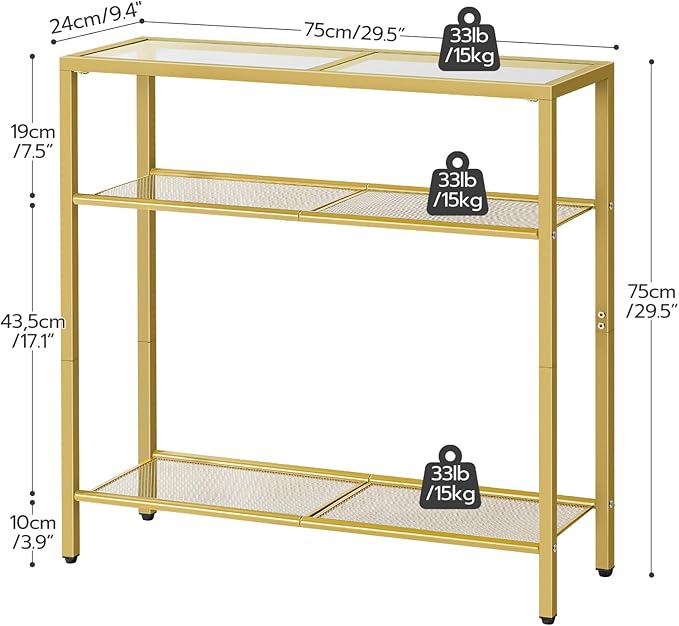 HOOBRO 29.5" Narrow Console Table, 3-Tier Tempered Glass Sofa Table, Modern